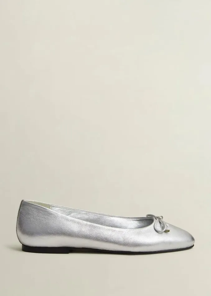 Women HOBBS Flats Priya Leather Ballerina Silver Metallic