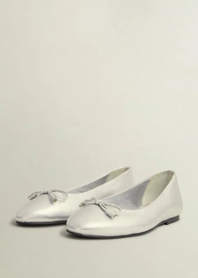 Women HOBBS Flats Priya Leather Ballerina Silver Metallic