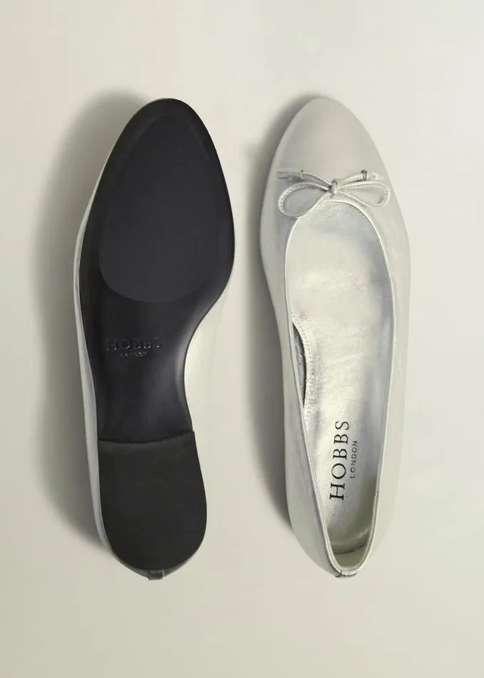 Women HOBBS Flats Priya Leather Ballerina Silver Metallic