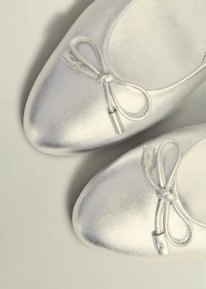 Women HOBBS Flats Priya Leather Ballerina Silver Metallic