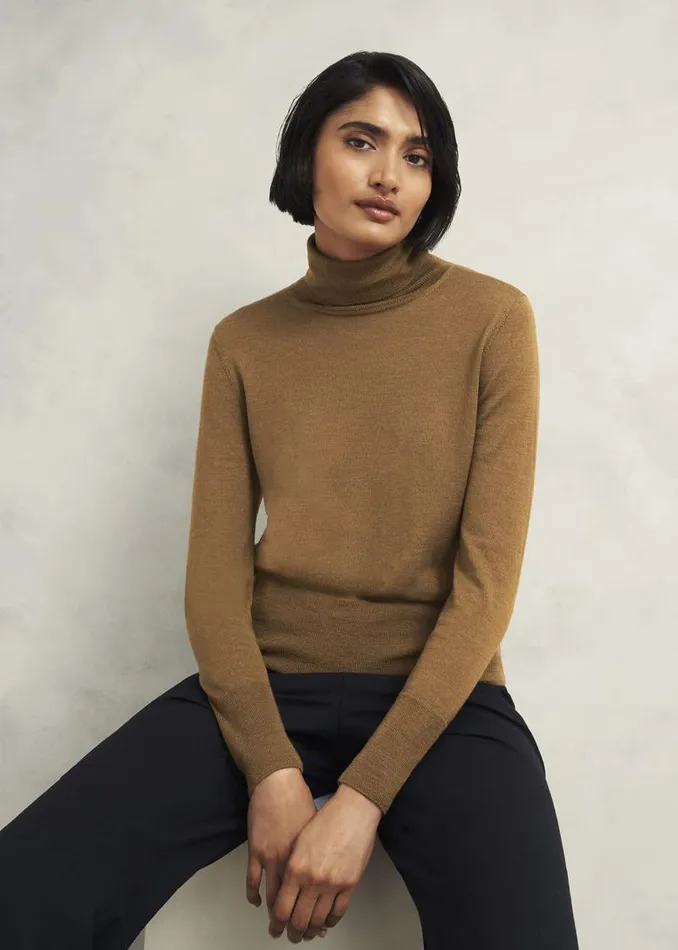 Women HOBBS Jumpers and Cardigans Clarendon Wool Silk Roll Neck Jumper Classic Vicuna