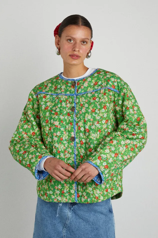 Women Jackets and Coats Damson Madder Macy Quilted Jacket 8211 Green Floral