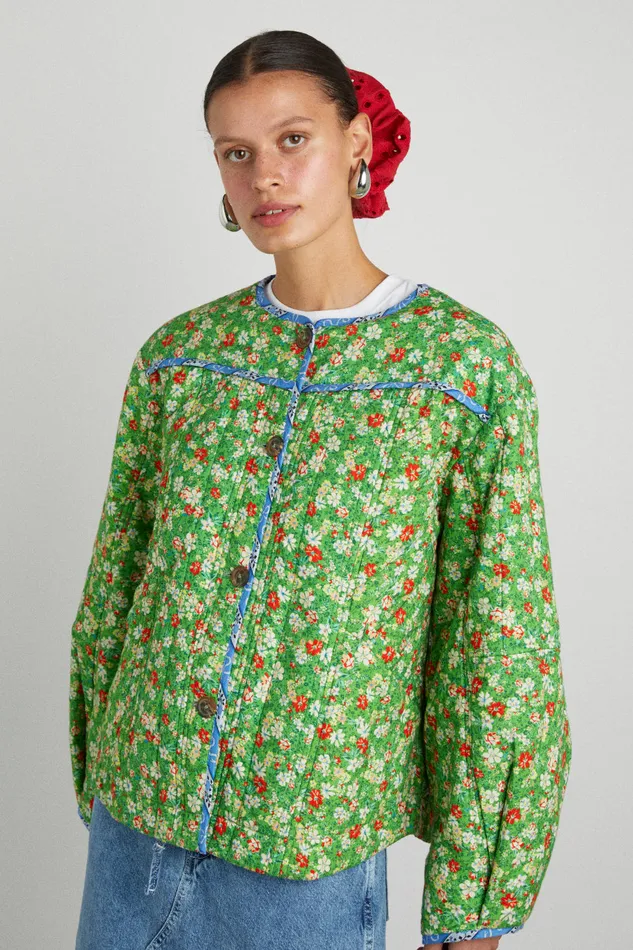 Women Jackets and Coats Damson Madder Macy Quilted Jacket 8211 Green Floral