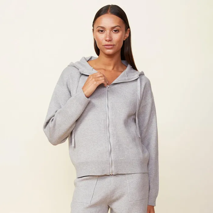 Women Jackets MONROW Soft Knit Zip Up Hoody Heather Grey