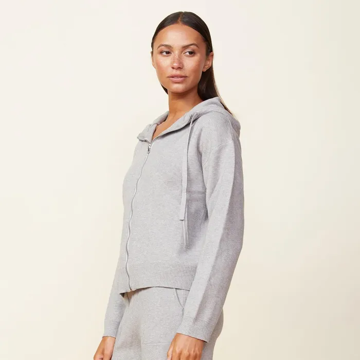 Women Jackets MONROW Soft Knit Zip Up Hoody Heather Grey