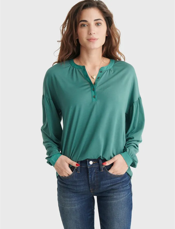 Women Knit Tops Lucky Brand Boho Woven Mix Blue Spruce