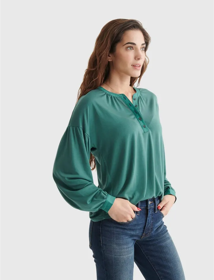 Women Knit Tops Lucky Brand Boho Woven Mix Blue Spruce