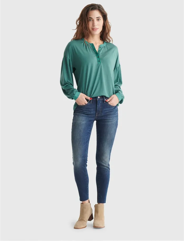 Women Knit Tops Lucky Brand Boho Woven Mix Blue Spruce