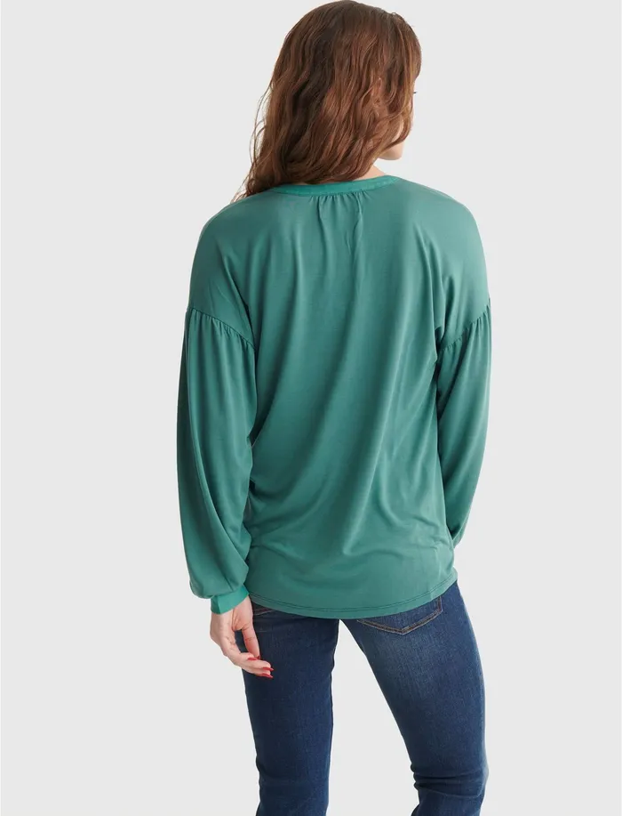 Women Knit Tops Lucky Brand Boho Woven Mix Blue Spruce