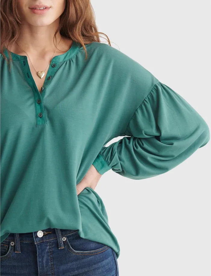 Women Knit Tops Lucky Brand Boho Woven Mix Blue Spruce