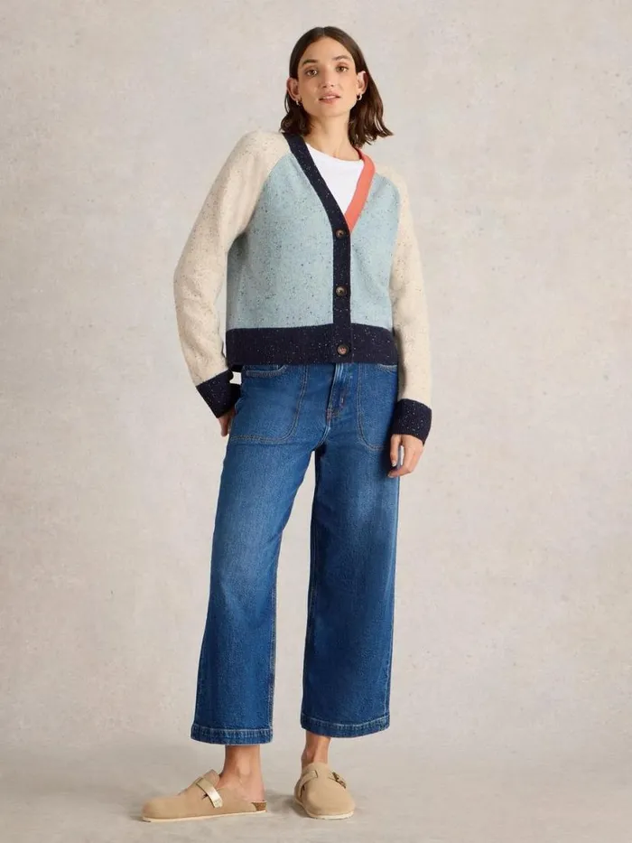 Women Knitwear White Stuff COLOURBLOCK NEP CARDI Blue Multi