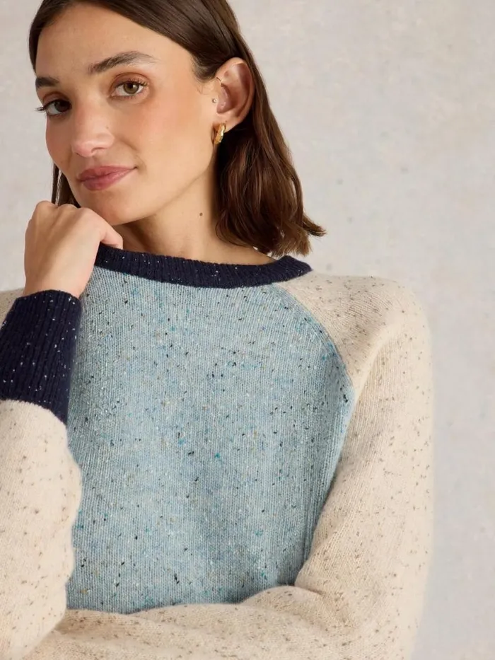 Women Knitwear White Stuff COLOURBLOCK NEP JUMPER Blue Multi