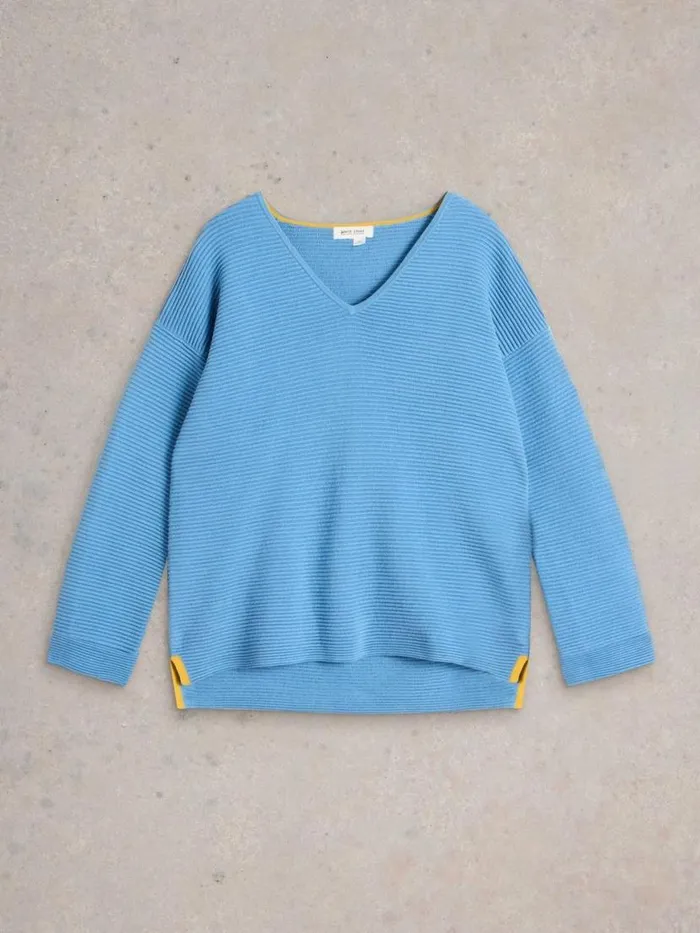 Women Knitwear White Stuff JANA V NECK JUMPER Mid Blue Women Knitwear White Stuff JANA V NECK JUMPER Mid Blue