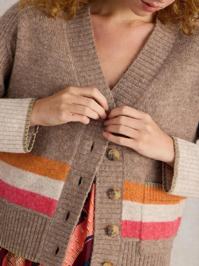 Women Knitwear White Stuff JUDI STRIPE CARDI Natural Multi Women Knitwear White Stuff JUDI STRIPE CARDI Natural Multi