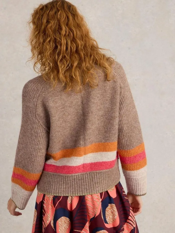 Women Knitwear White Stuff JUDI STRIPE CARDI Natural Multi Women Knitwear White Stuff JUDI STRIPE CARDI Natural Multi