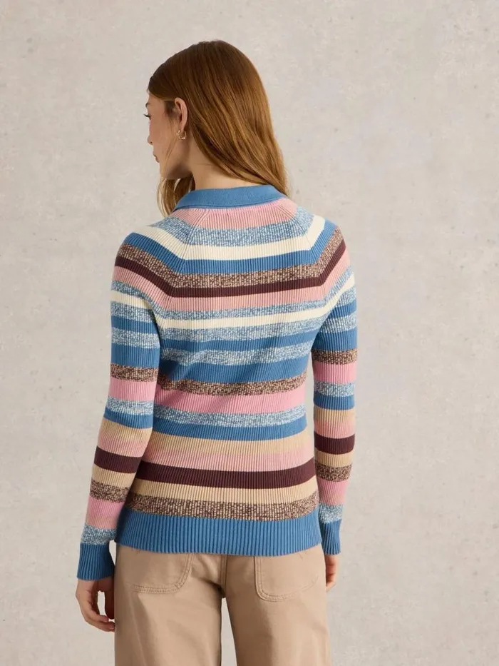 Women Knitwear White Stuff RIB COLLAR STRIPE JUMPER Blue Multi Women Knitwear White Stuff RIB COLLAR STRIPE JUMPER Blue Multi