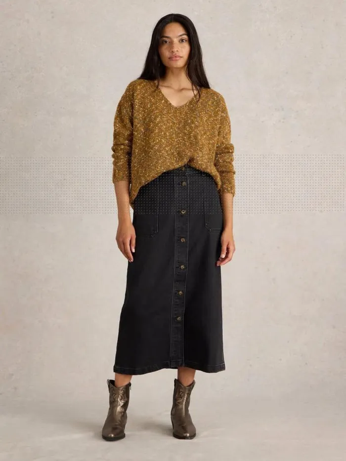 Women Knitwear White Stuff TEXTURED V NECK JUMPER Brown Multi