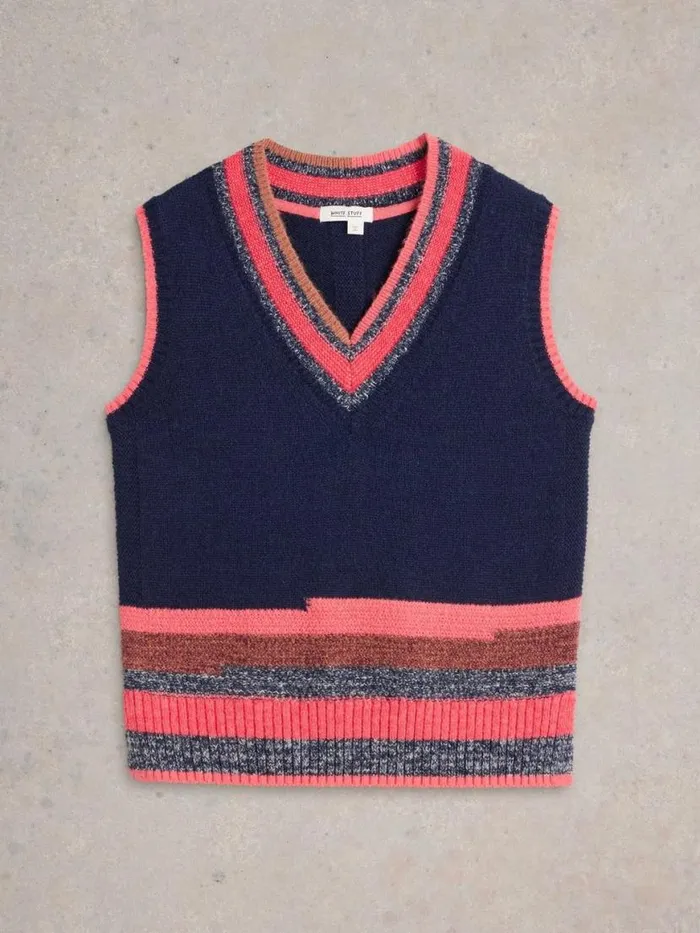 Women Knitwear White Stuff V NECK STRIPE TANK Navy Multi Women Knitwear White Stuff V NECK STRIPE TANK Navy Multi