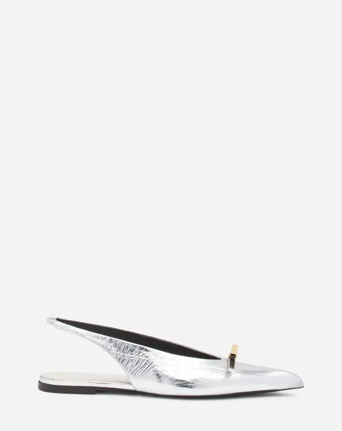 Women Loafers Lanvin Lanvin Bow Slingback In Metallic Leather Silver