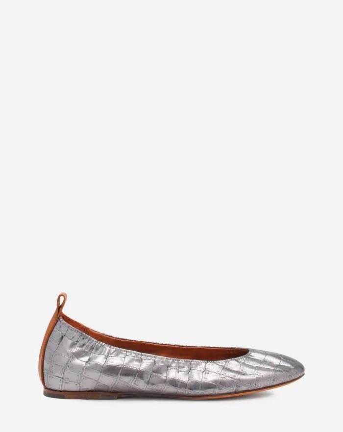 Women Loafers Lanvin The Ballerina In Crocodileeffect Leather Silver