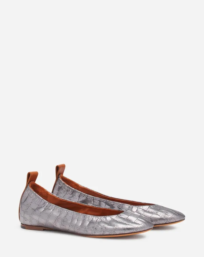 Women Loafers Lanvin The Ballerina In Crocodileeffect Leather Silver Women Loafers Lanvin The Ballerina In Crocodileeffect Leather Silver