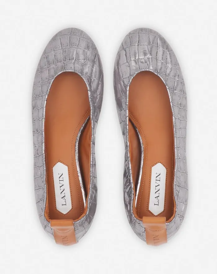 Women Loafers Lanvin The Ballerina In Crocodileeffect Leather Silver Women Loafers Lanvin The Ballerina In Crocodileeffect Leather Silver