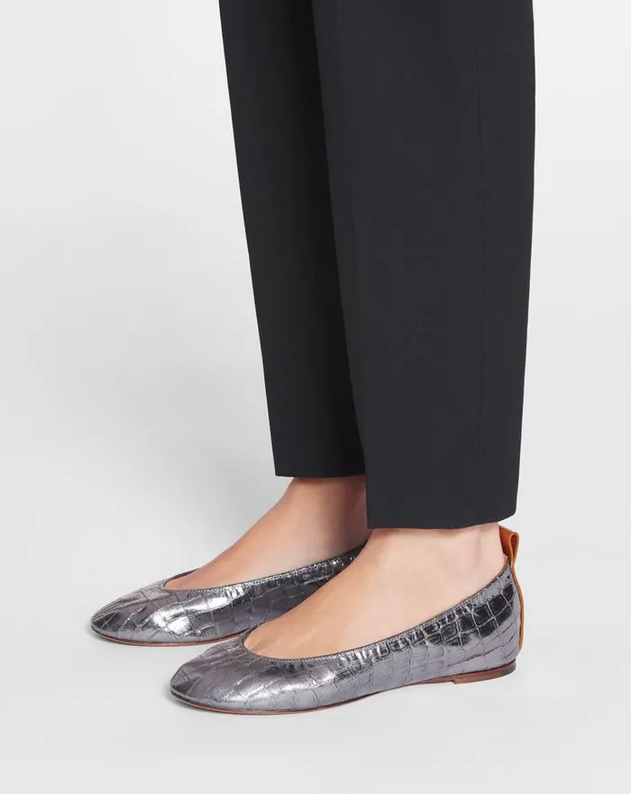 Women Loafers Lanvin The Ballerina In Crocodileeffect Leather Silver Women Loafers Lanvin The Ballerina In Crocodileeffect Leather Silver