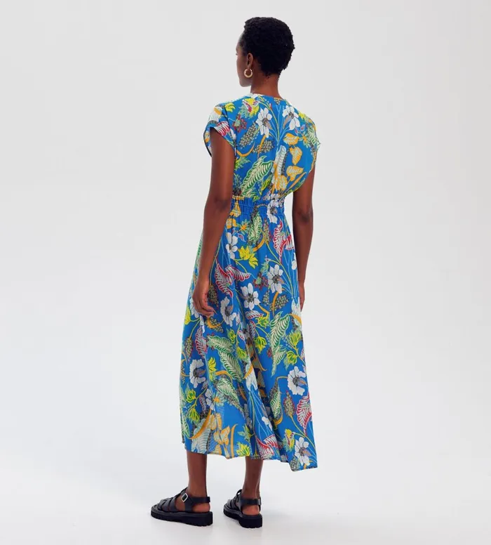 Women Long Patterned Dress 8211 Blue Print Promod Dresses