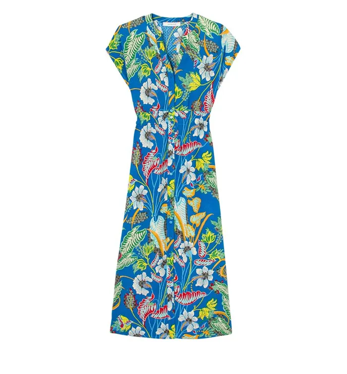 Women Long Patterned Dress 8211 Blue Print Promod Dresses
