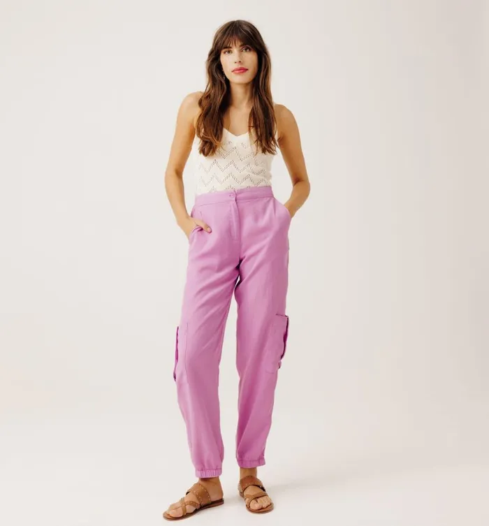 Women Lyocell Cargo Trousers 8211 Lilac Promod Trousers