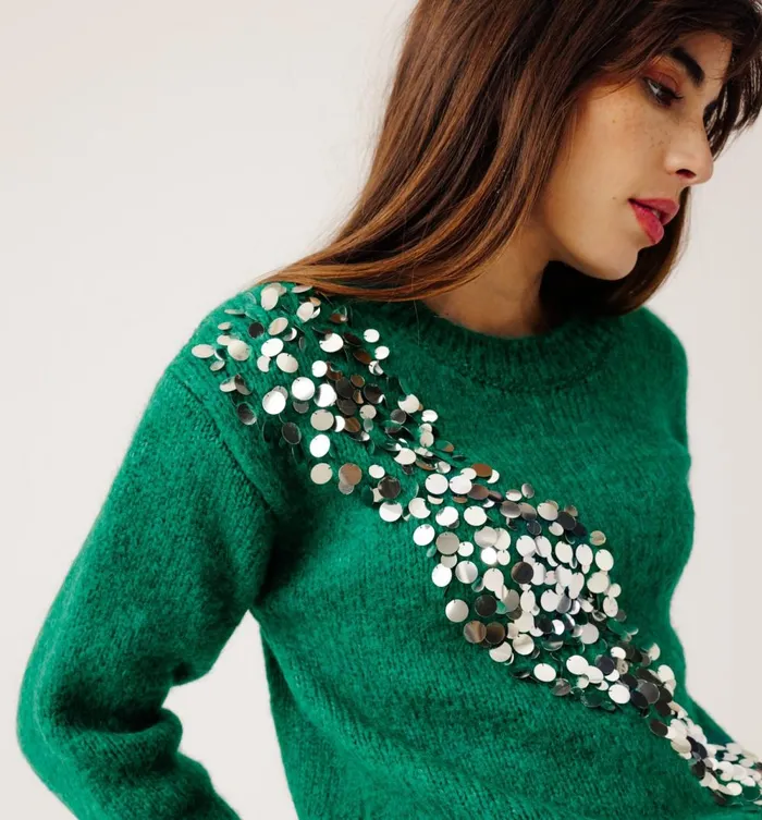 Women Maxi Jumper With Sequins 8211 Emerald Green Promod Jumpers And Cardigans