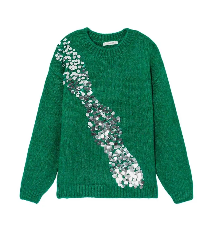 Women Maxi Jumper With Sequins 8211 Emerald Green Promod Jumpers And Cardigans