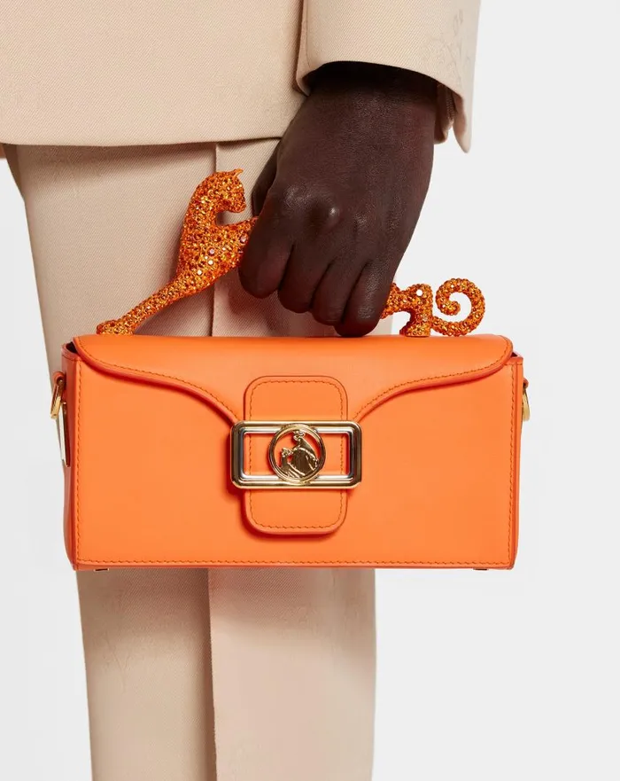 Women Mini Bags and Clutches Lanvin Nano Pencil Cat Leather And Rhinestone Bag Bright Orange
