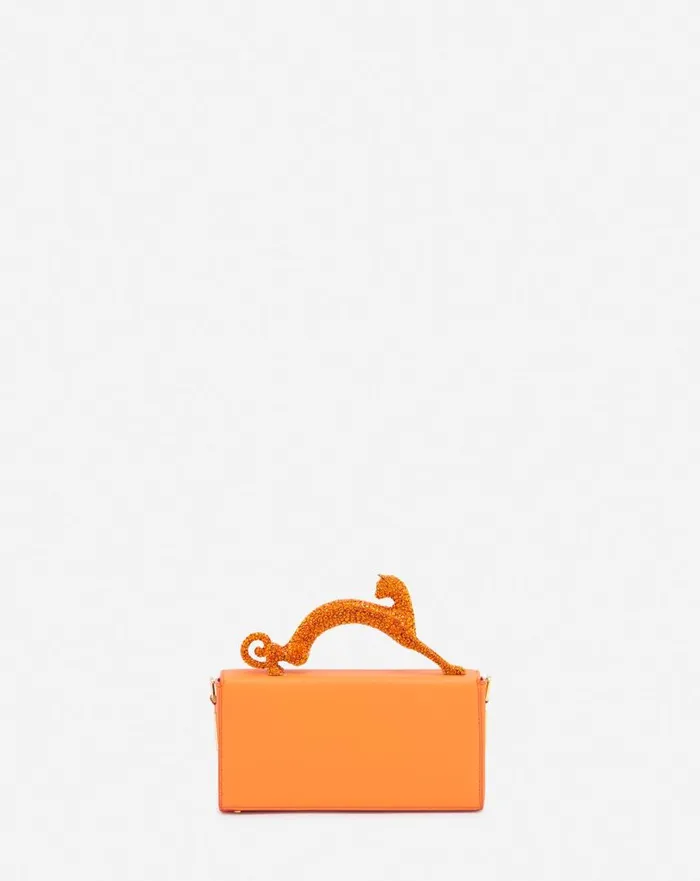 Women Mini Bags and Clutches Lanvin Nano Pencil Cat Leather And Rhinestone Bag Bright Orange