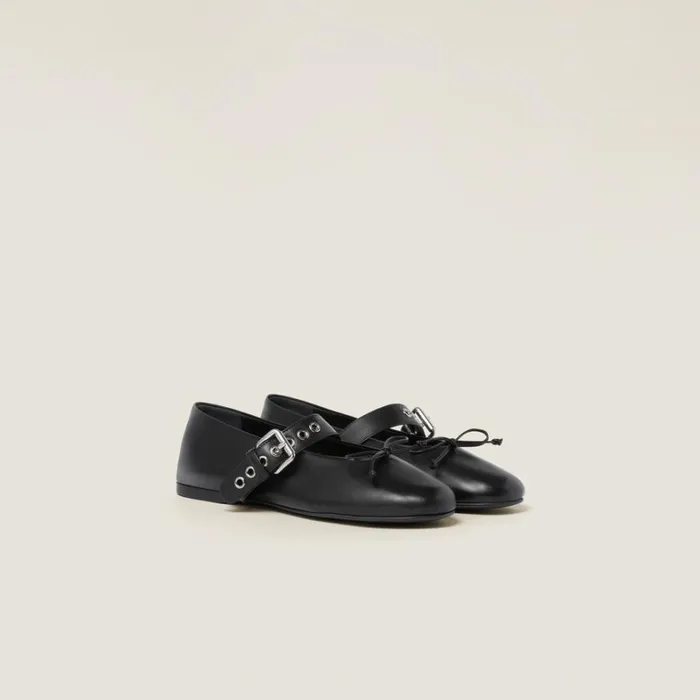Women Miu Miu Ballerinas Leather Ballerinas Black