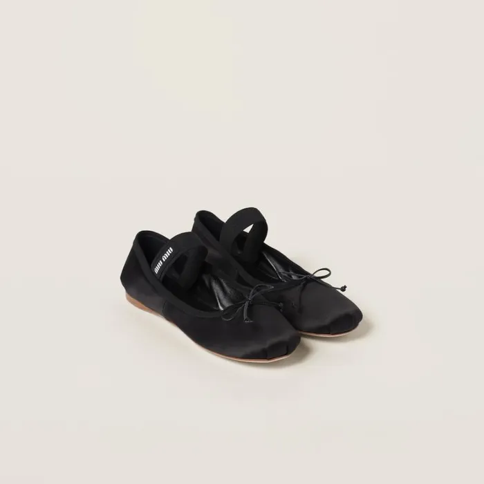 Women Miu Miu Ballerinas Satin Ballerinas Black