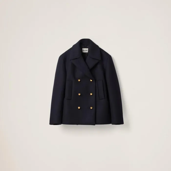 Women Miu Miu Coats And Jackets Doublebreasted Cloth Peacoat Jacket Navy