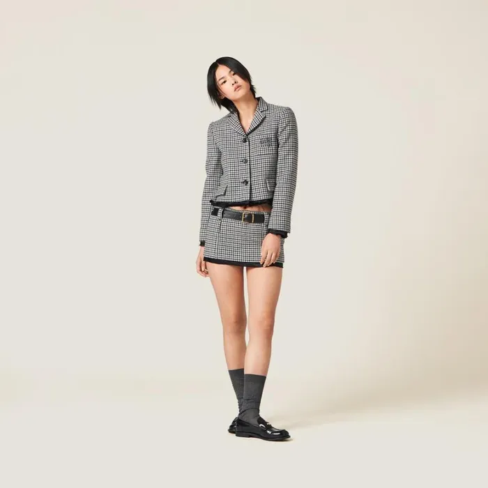 Women Miu Miu Coats And Jackets Singlebreasted Houndstooth Check Jacket Grayblack Women Miu Miu Coats And Jackets Singlebreasted Houndstooth Check Jacket Grayblack