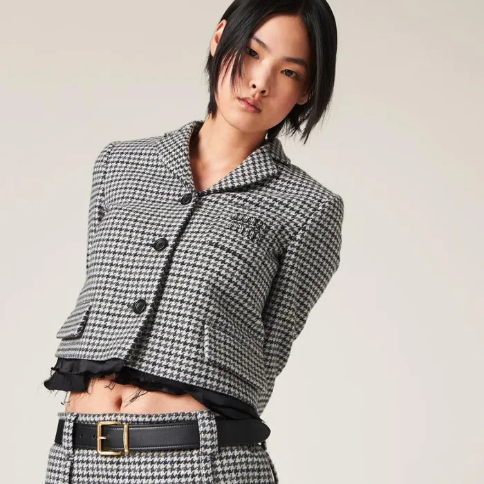 Women Miu Miu Coats And Jackets Singlebreasted Houndstooth Check Jacket Grayblack Women Miu Miu Coats And Jackets Singlebreasted Houndstooth Check Jacket Grayblack