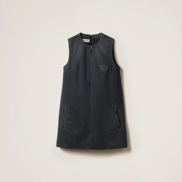 Women Miu Miu Dresses Drill Minidress Grey
