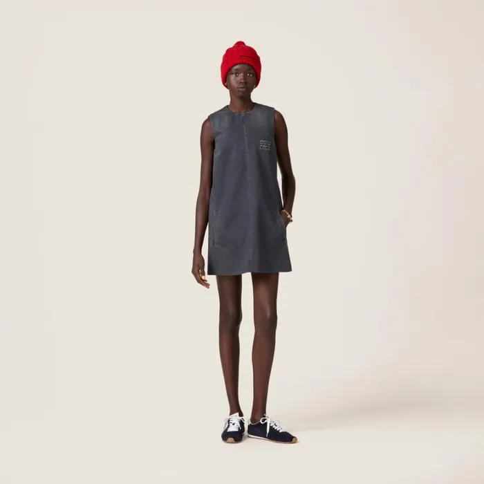Women Miu Miu Dresses Drill Minidress Grey Women Miu Miu Dresses Drill Minidress Grey