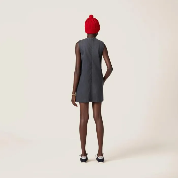 Women Miu Miu Dresses Drill Minidress Grey Women Miu Miu Dresses Drill Minidress Grey