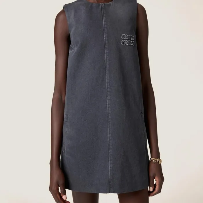 Women Miu Miu Dresses Drill Minidress Grey Women Miu Miu Dresses Drill Minidress Grey