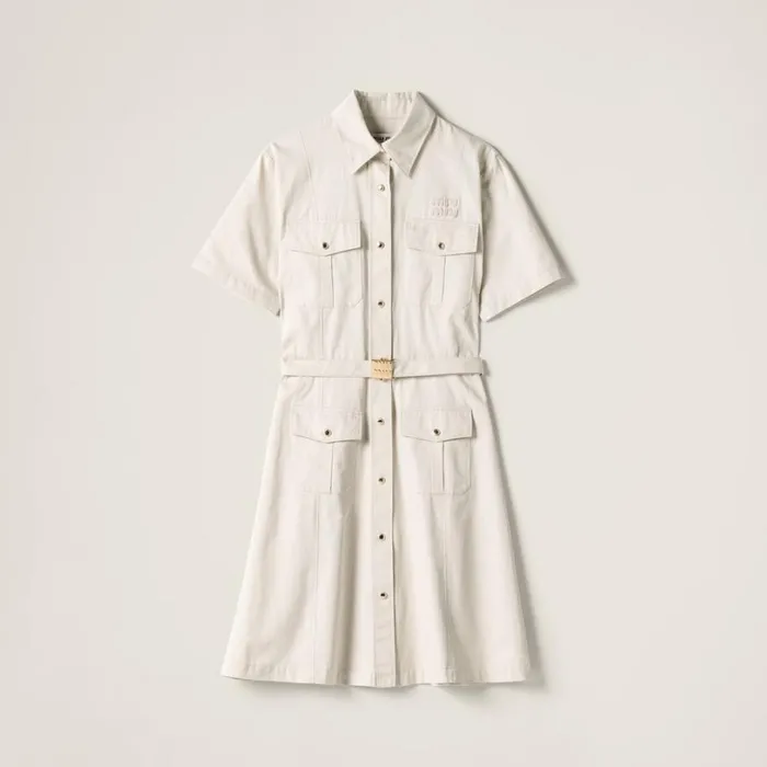 Women Miu Miu Dresses Gabardine Dress Limestone