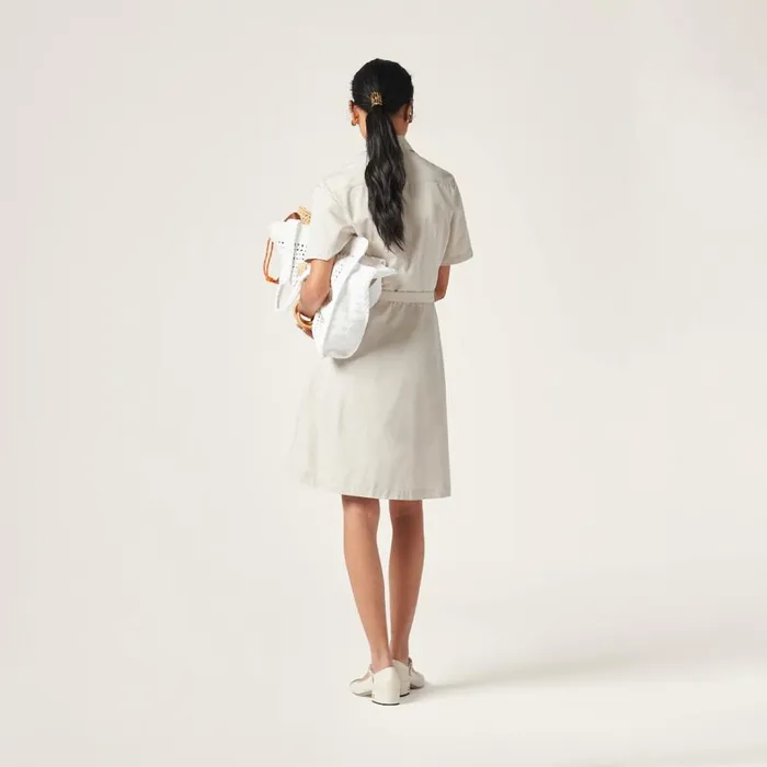 Women Miu Miu Dresses Gabardine Dress Limestone Women Miu Miu Dresses Gabardine Dress Limestone