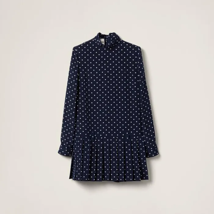 Women Miu Miu Dresses Printed Crepe De Chine Dress Blueivory