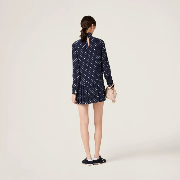 Women Miu Miu Dresses Printed Crepe De Chine Dress Blueivory Women Miu Miu Dresses Printed Crepe De Chine Dress Blueivory