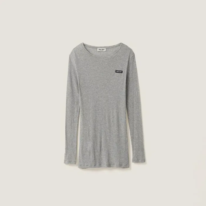 Women Miu Miu Dresses Ribbed Knit Jersey Dress Grey