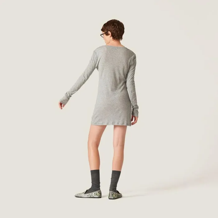 Women Miu Miu Dresses Ribbed Knit Jersey Dress Grey Women Miu Miu Dresses Ribbed Knit Jersey Dress Grey