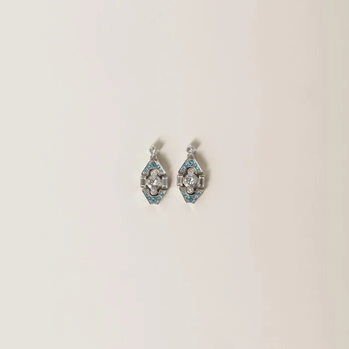 Women Miu Miu Earrings Metal Earrings With Crystals Aquamarine